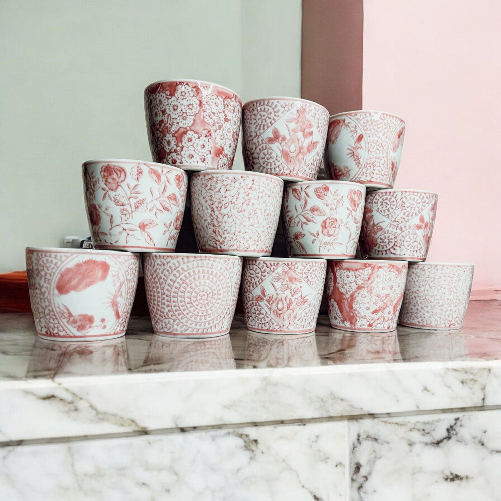 Hand-Painted Porcelain Mini Pink Cachepots— Select Your Design