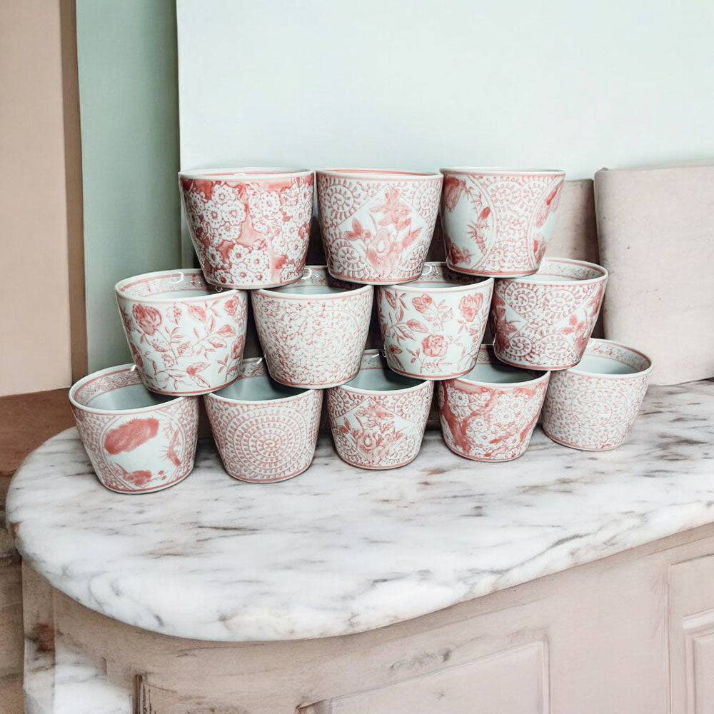 Hand-Painted Porcelain Mini Pink Cachepots— Select Your Design