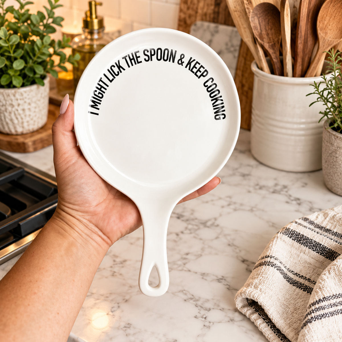" I Might Lick the Spoon & Keep Cooking" Spoon Rest & Wooden Spoon — Select Your Color & Spoon