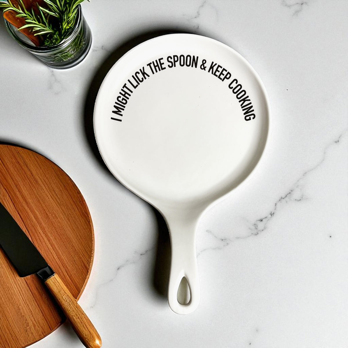 " I Might Lick the Spoon & Keep Cooking" Spoon Rest & Wooden Spoon — Select Your Color & Spoon