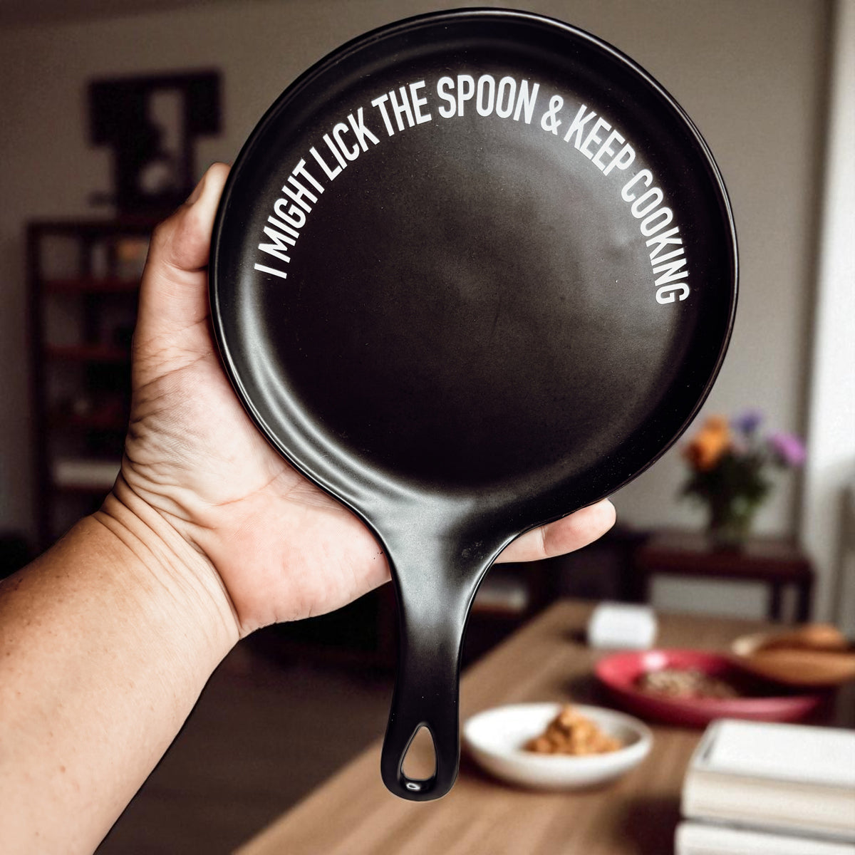 " I Might Lick the Spoon & Keep Cooking" Spoon Rest & Wooden Spoon — Select Your Color & Spoon