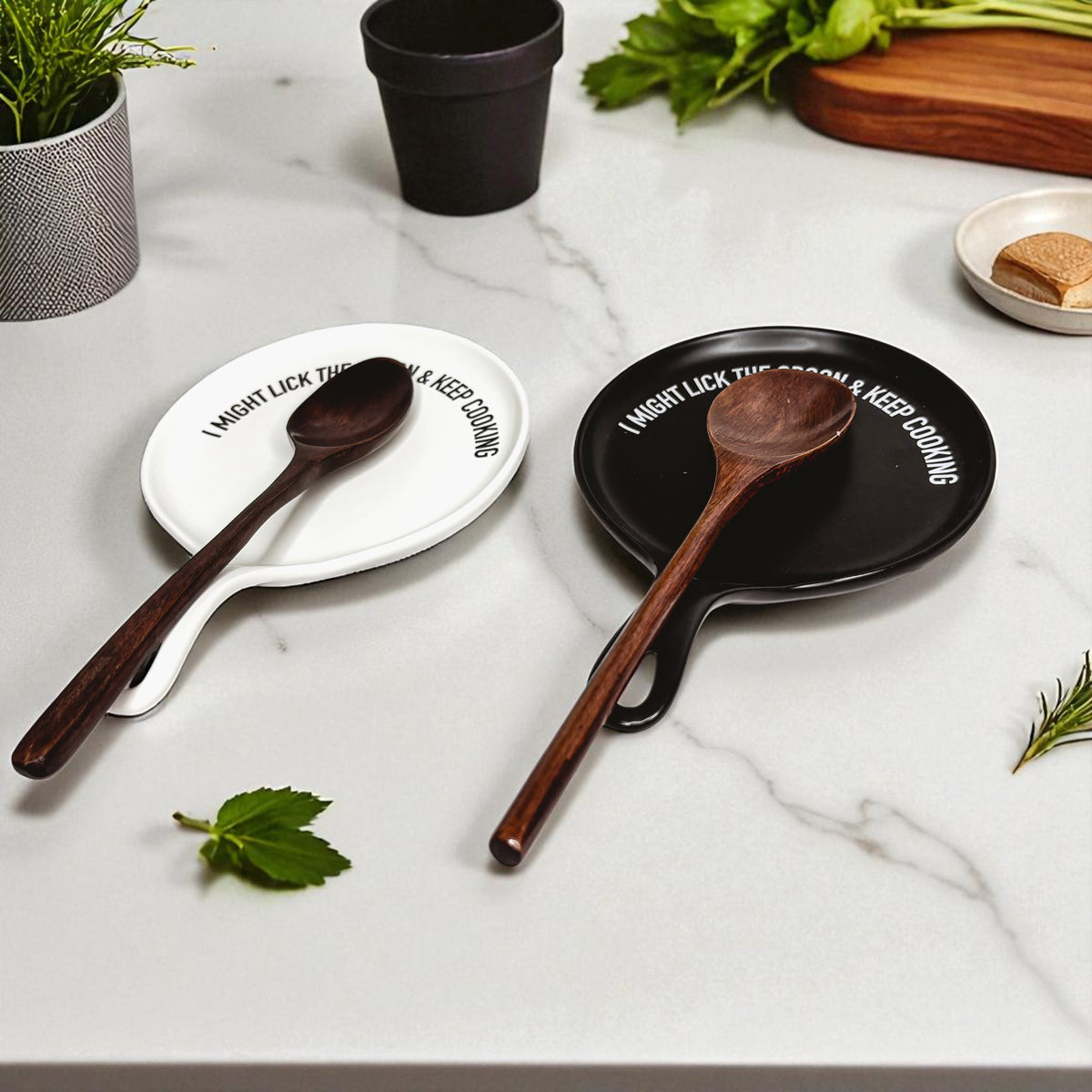 " I Might Lick the Spoon & Keep Cooking" Spoon Rest & Wooden Spoon — Select Your Color & Spoon