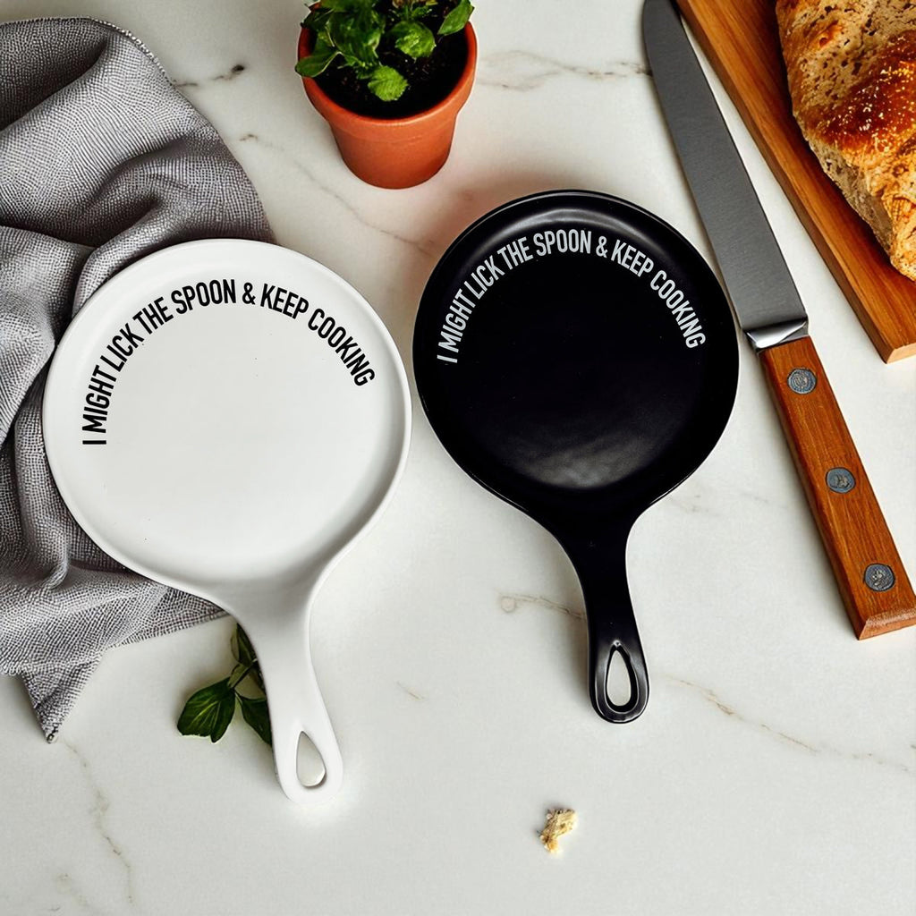 " I Might Lick the Spoon & Keep Cooking" Spoon Rest & Wooden Spoon — Select Your Color & Spoon