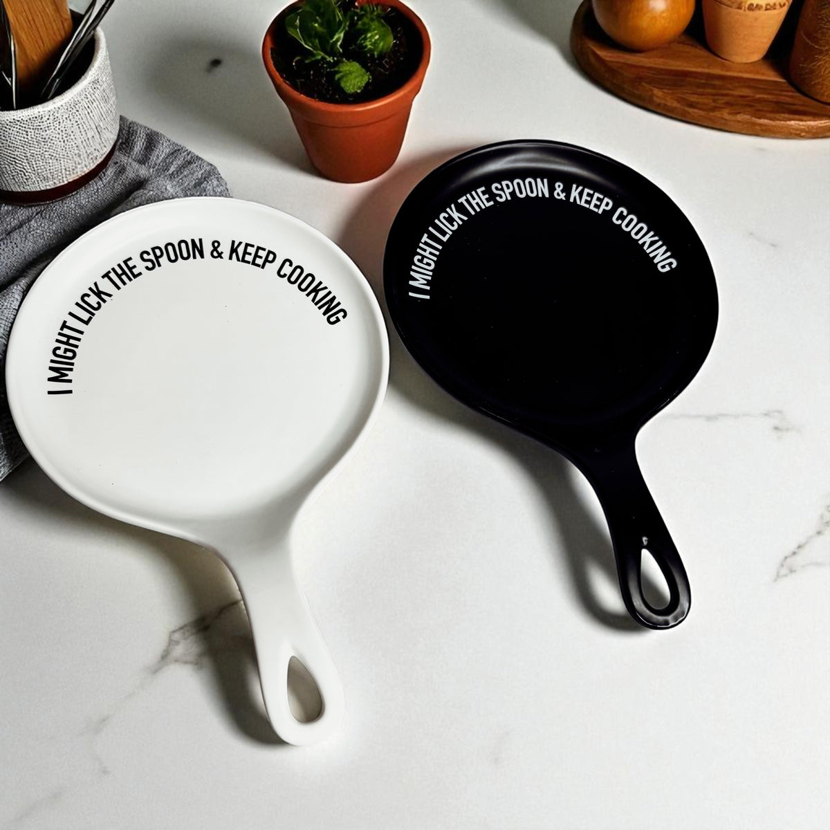 " I Might Lick the Spoon & Keep Cooking" Spoon Rest & Wooden Spoon — Select Your Color & Spoon
