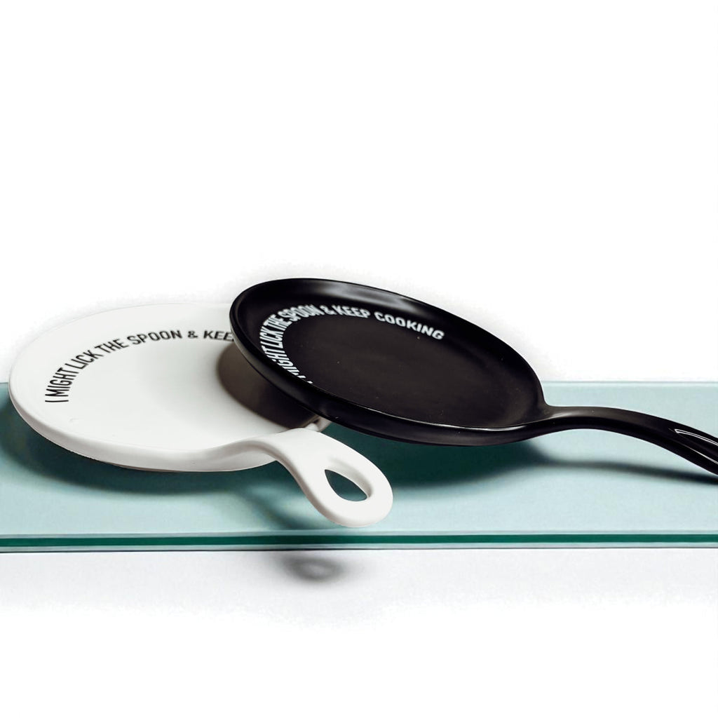" I Might Lick the Spoon & Keep Cooking" Spoon Rest & Wooden Spoon — Select Your Color & Spoon