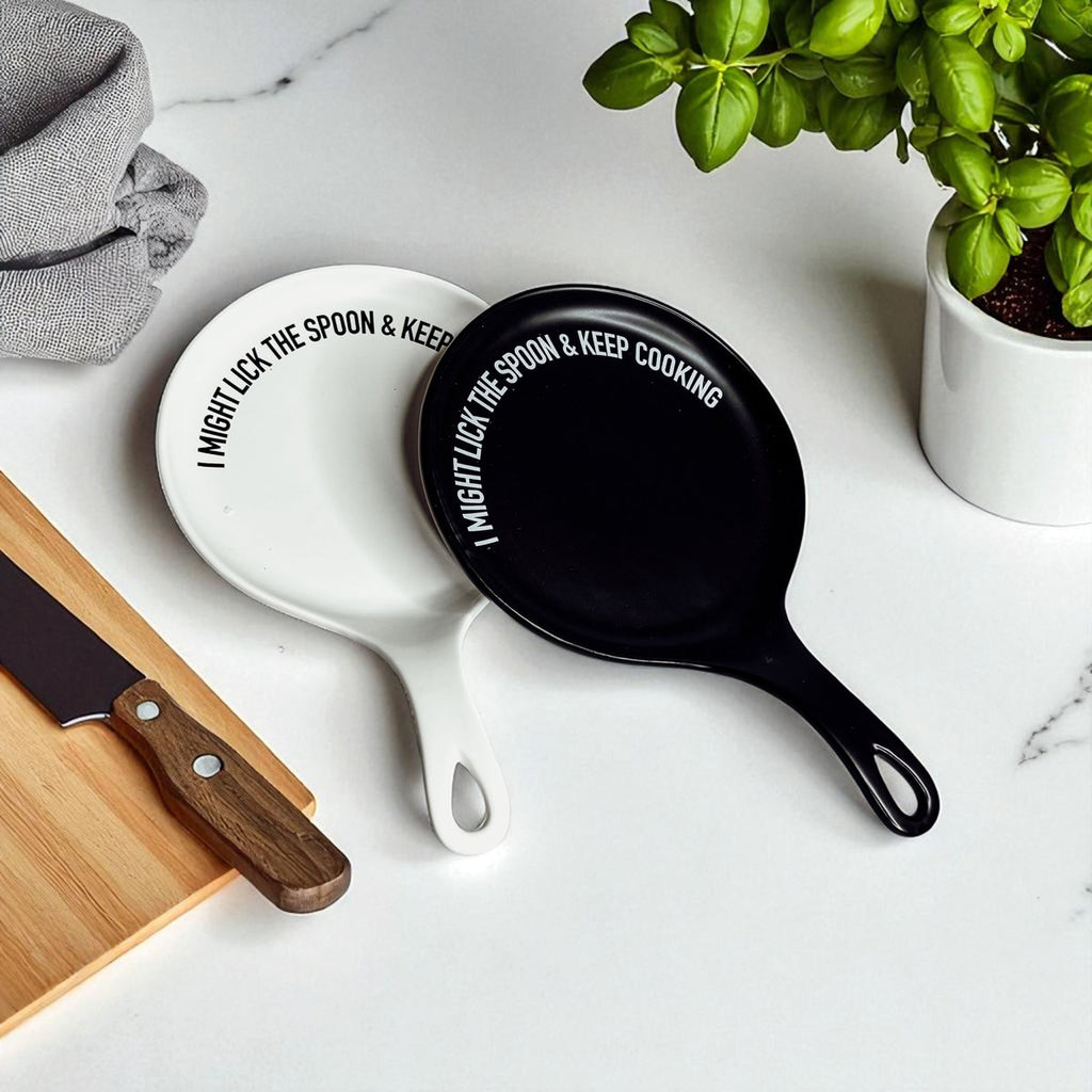 " I Might Lick the Spoon & Keep Cooking" Spoon Rest & Wooden Spoon — Select Your Color & Spoon