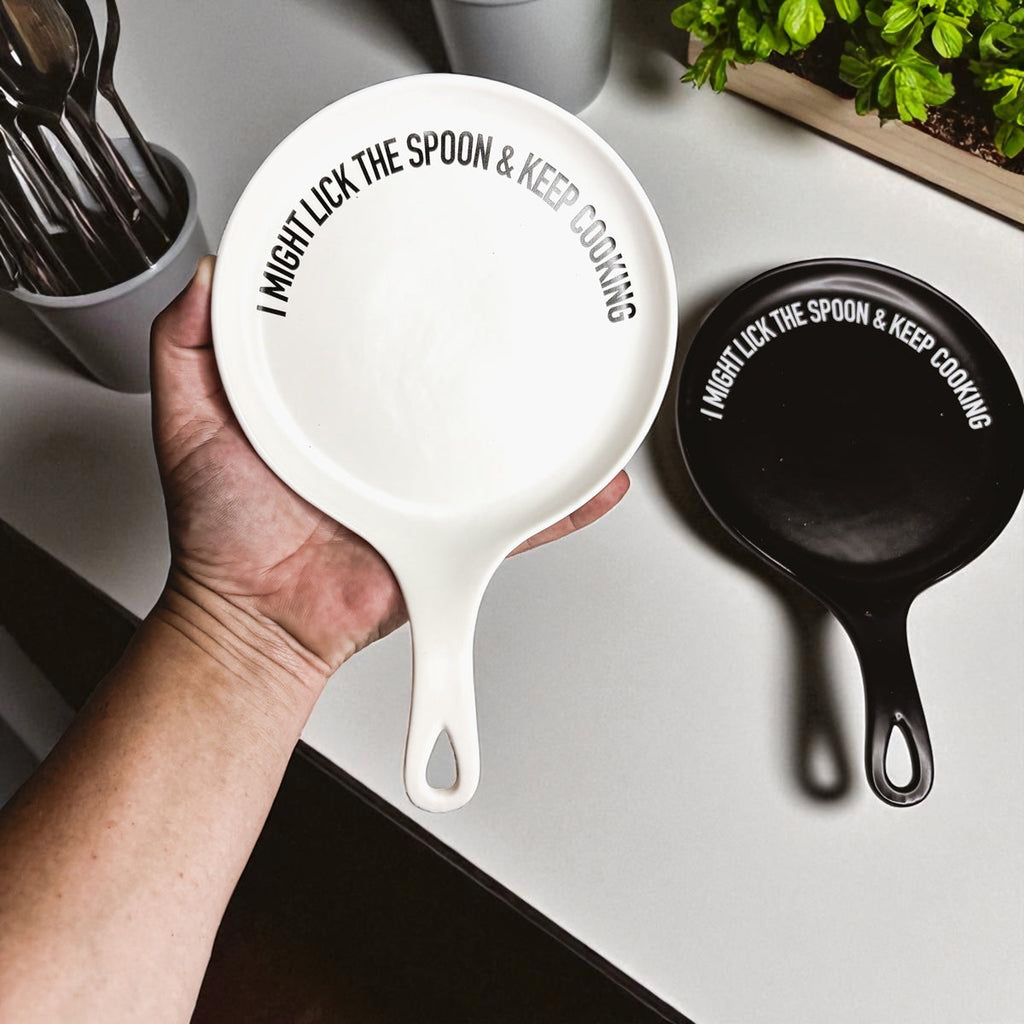 " I Might Lick the Spoon & Keep Cooking" Spoon Rest & Wooden Spoon — Select Your Color & Spoon