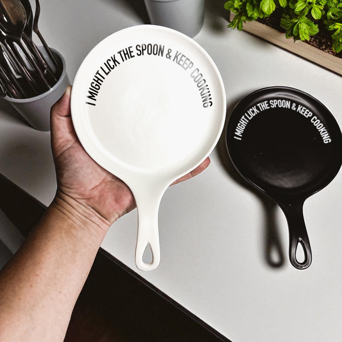 " I Might Lick the Spoon & Keep Cooking" Spoon Rest & Wooden Spoon — Select Your Color & Spoon