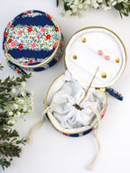 Navy Floral Stripe Jewelry Pouch