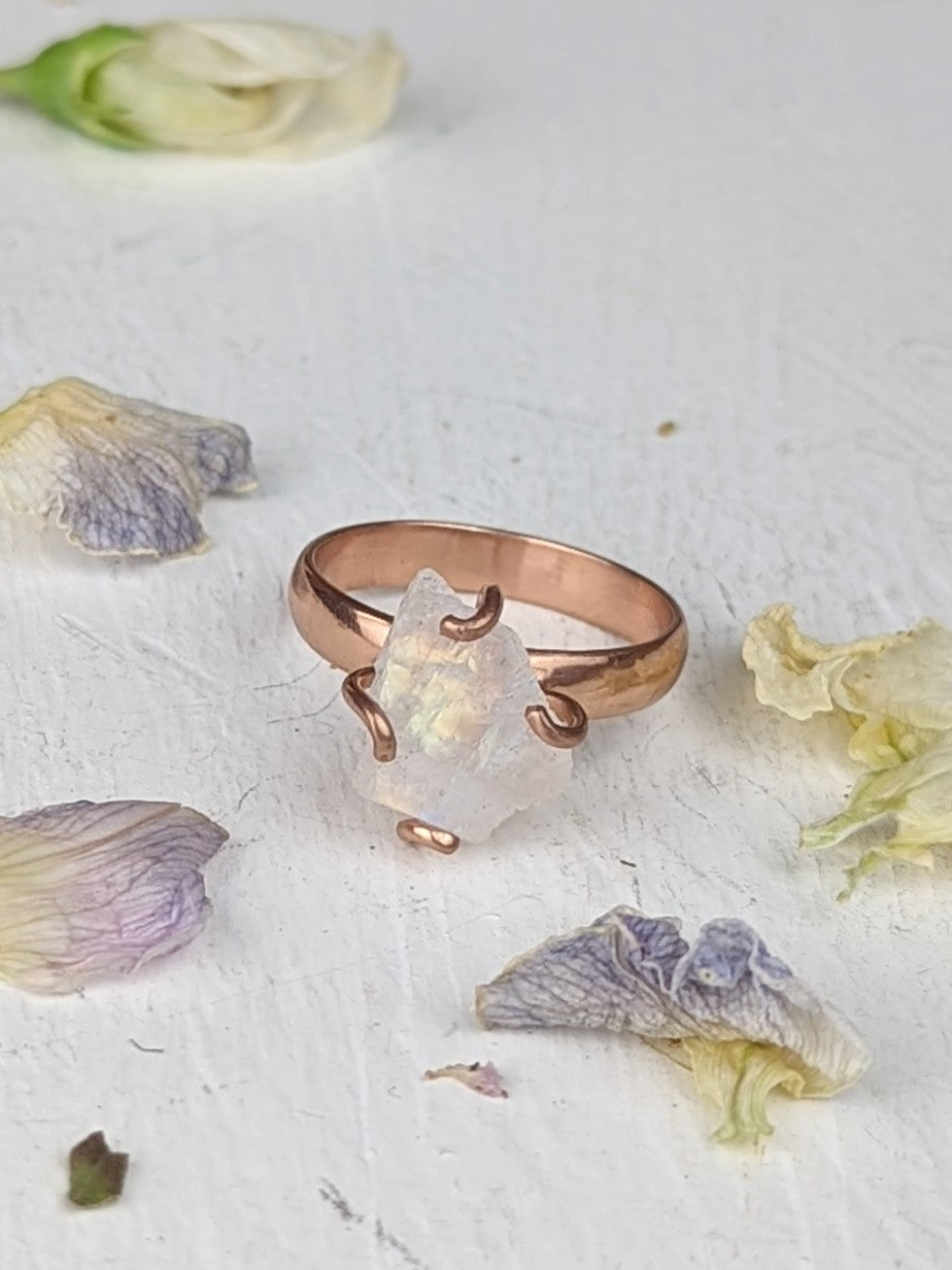 Raw Moonstone Prong Ring — Select Your Gemstone & Size