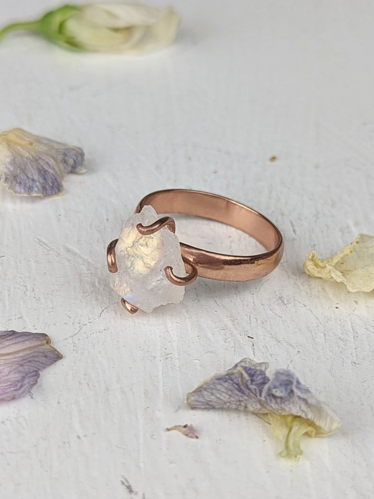 Raw Moonstone Prong Ring — Select Your Gemstone & Size