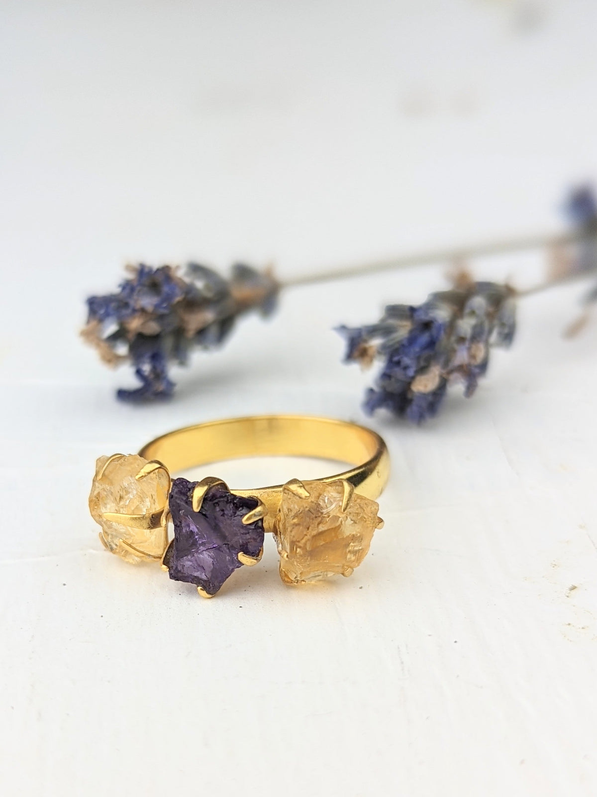 Citrine/Amethyst Cluster Ring - Gold — Select Your Size