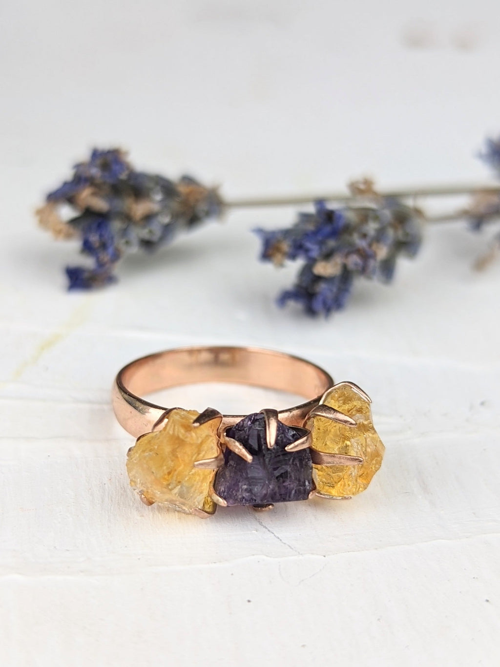 Citrine/Amethyst Cluster Ring - Rose Gold — Select Your Size