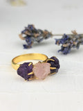 Amethyst/Rose Quartz Cluster Ring - Gold - Size 7