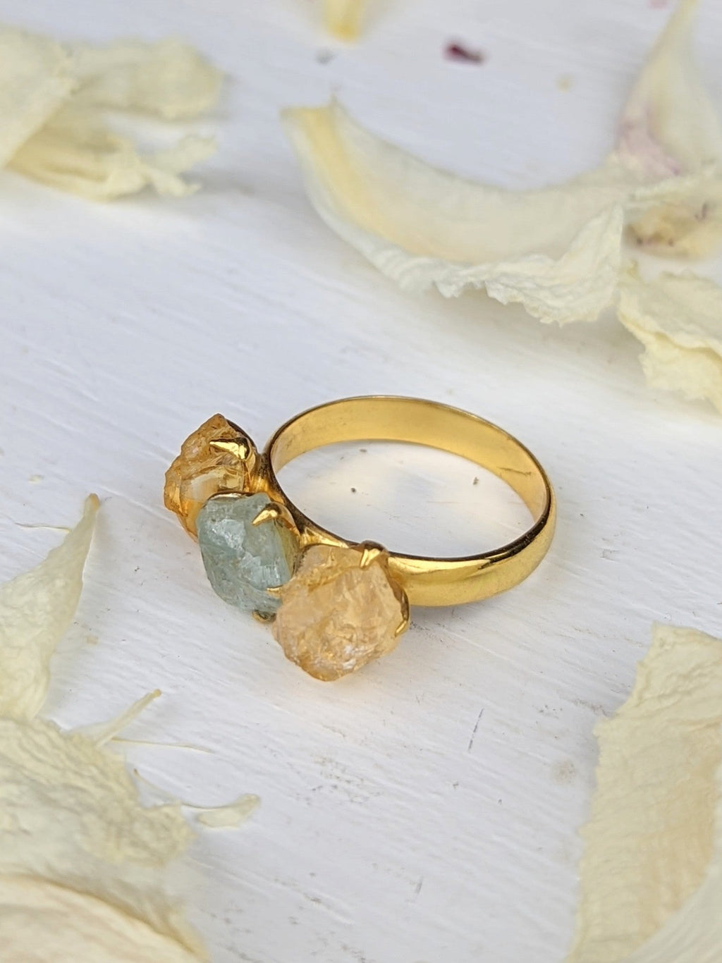 Citrine/Aquamarine Cluster Ring - Gold — Select Your Size