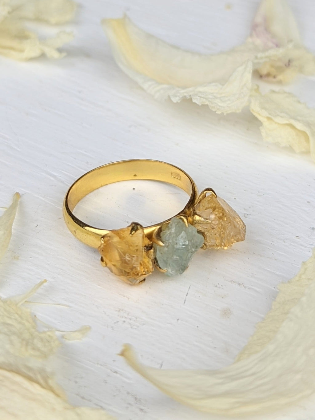 Citrine/Aquamarine Cluster Ring - Gold — Select Your Size