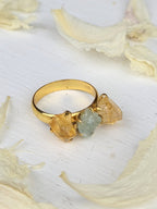 Citrine/Aquamarine Cluster Ring - Gold — Select Your Size