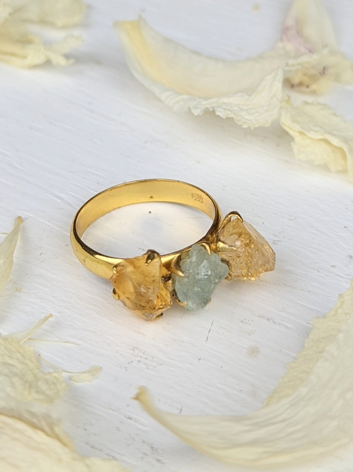 Citrine/Aquamarine Cluster Ring - Gold — Select Your Size