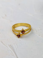 Garnet and Gold Split Shank Ring — Select Your Size