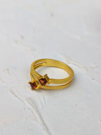 Garnet and Gold Split Shank Ring — Select Your Size