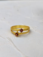 Garnet and Gold Split Shank Ring — Select Your Size