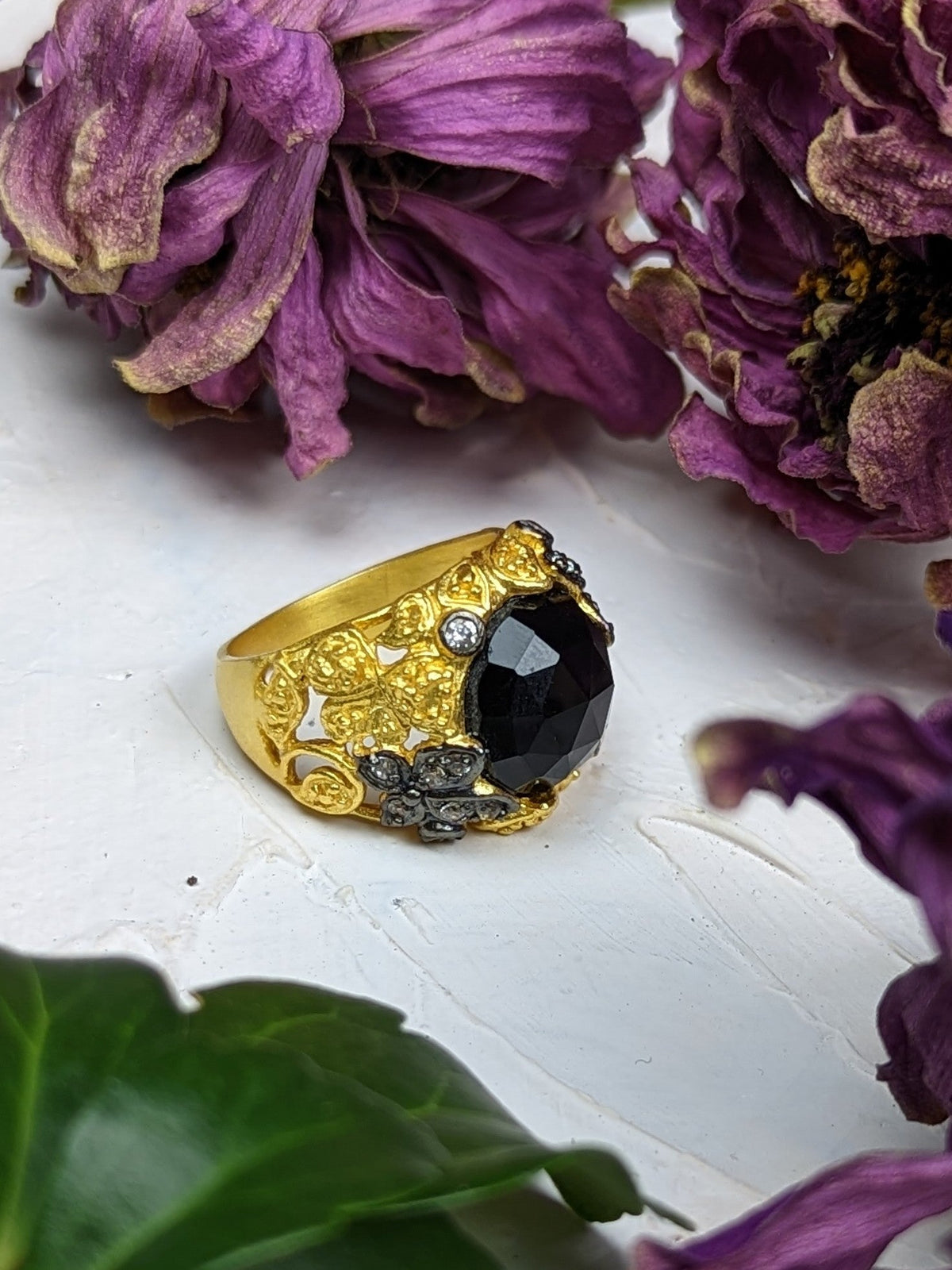 Noor Black Onyx Ring — Select Your Size