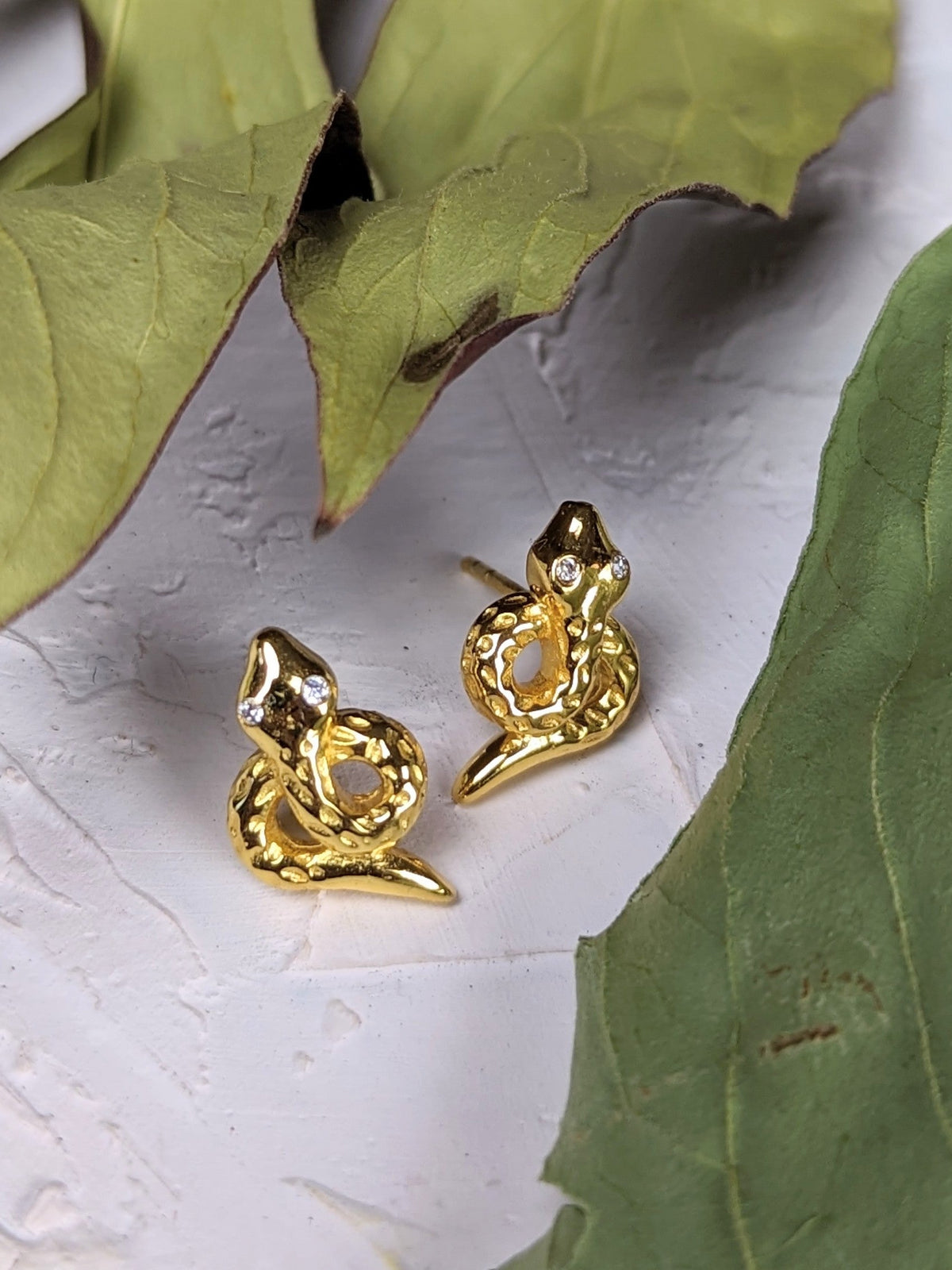 Tiny Snake Stud Earrings — Select Your Gemstone