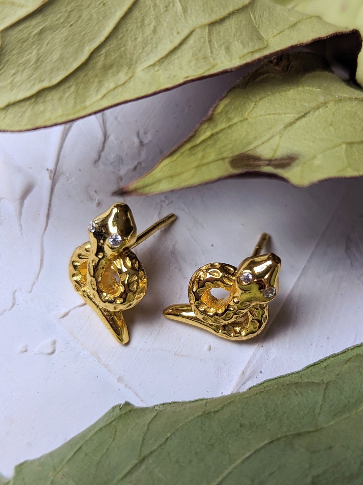 Tiny Snake Stud Earrings — Select Your Gemstone