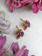 Tri Leaf Stud Earrings — Select Your Gemstone