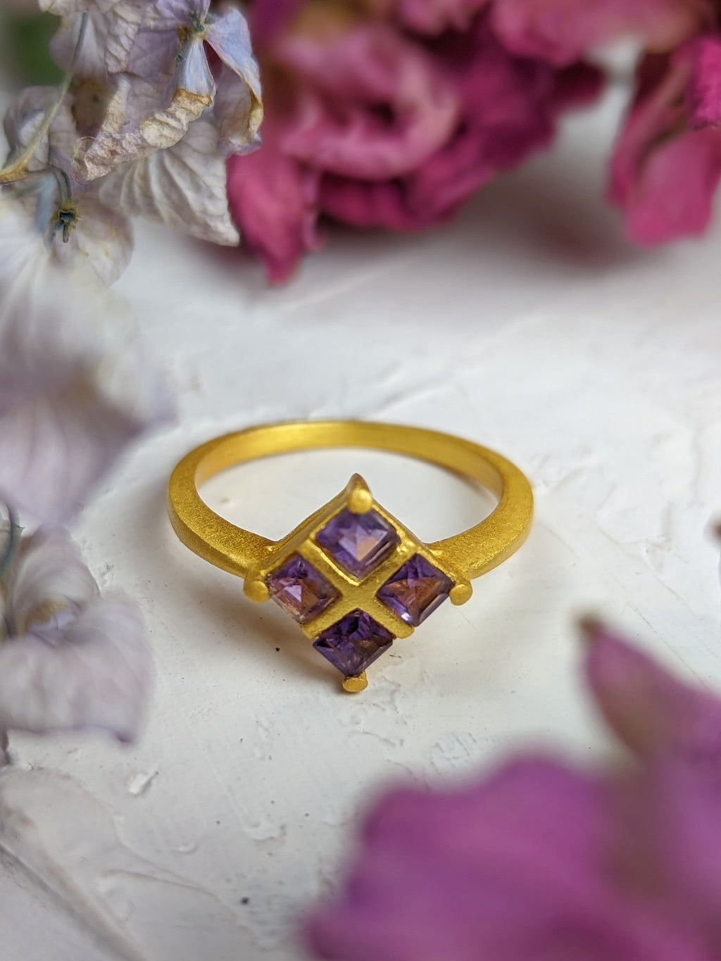Faceted Amethyst Square Ring — Select Your Size