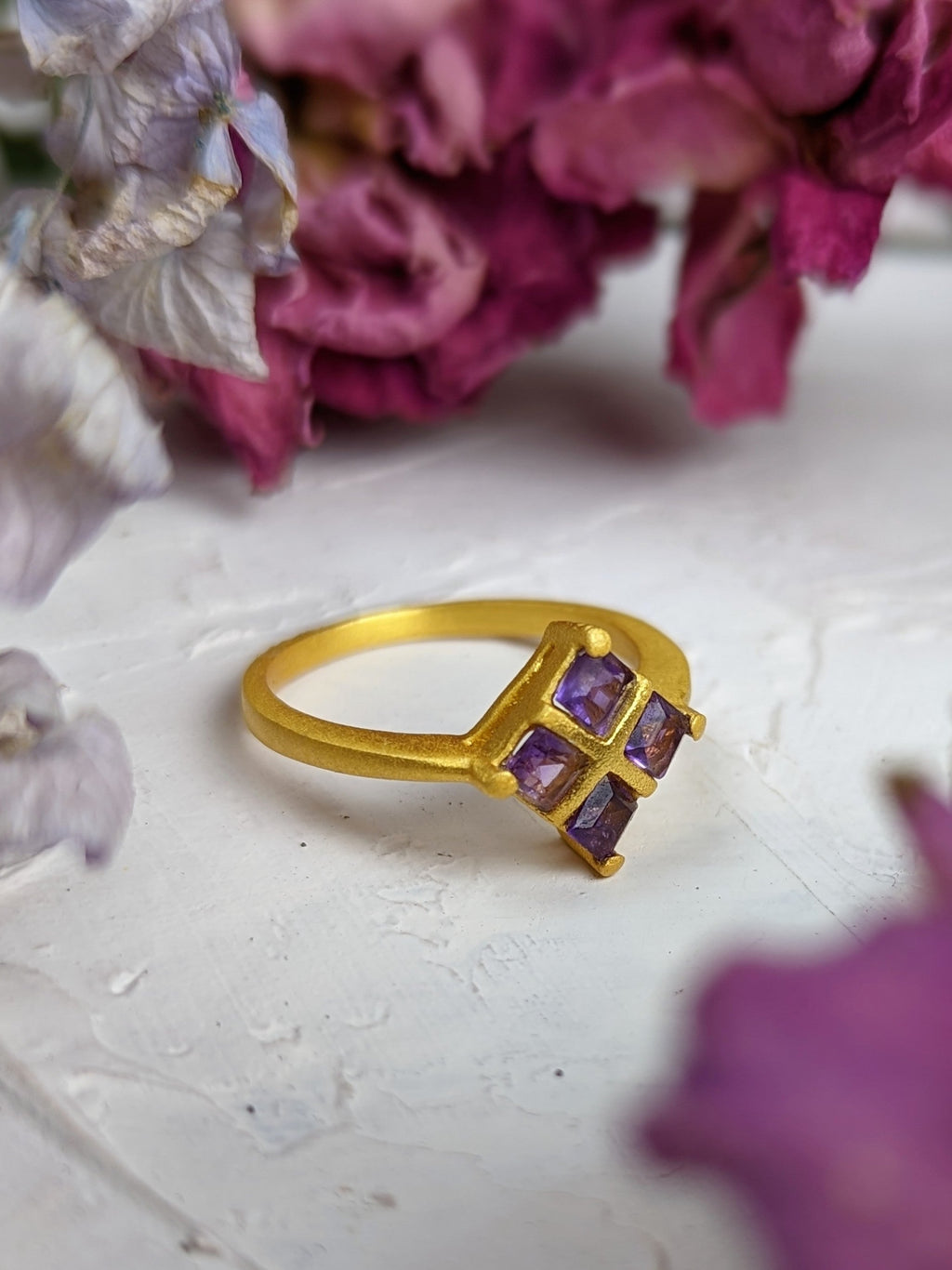 Faceted Amethyst Square Ring — Select Your Size