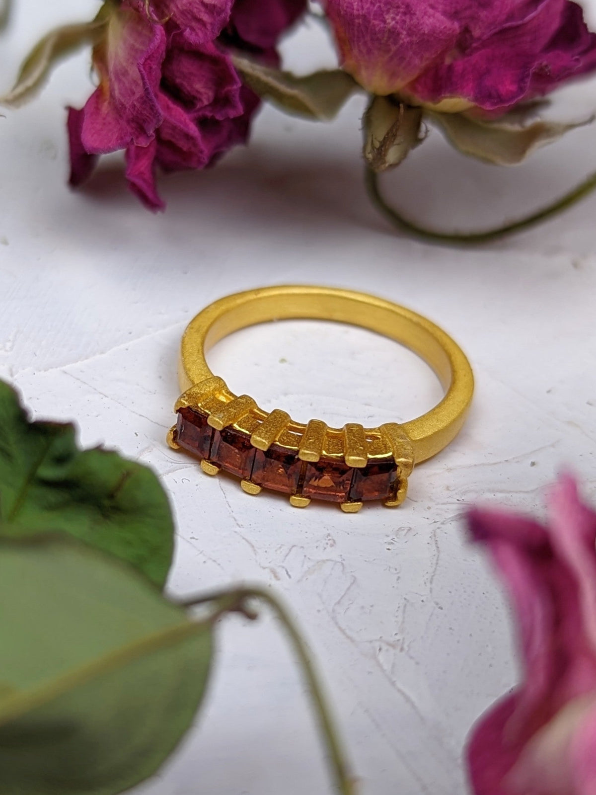 Garnet Squares Gemstone Ring — Select Your Size