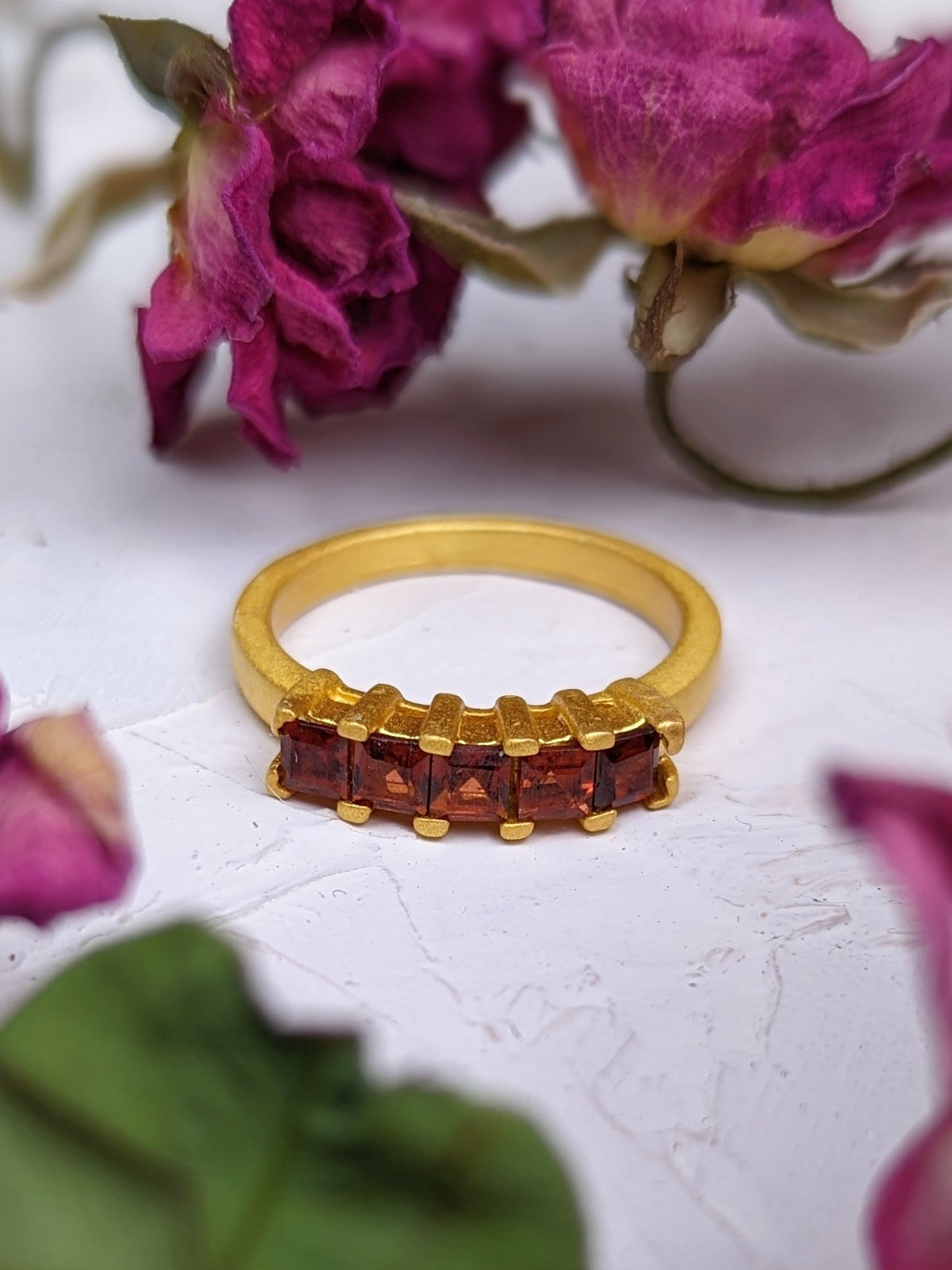 Garnet Squares Gemstone Ring — Select Your Size