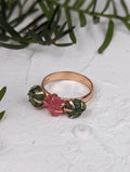 Peridot/Tourmaline Cluster Ring - Rose Gold - Size 7