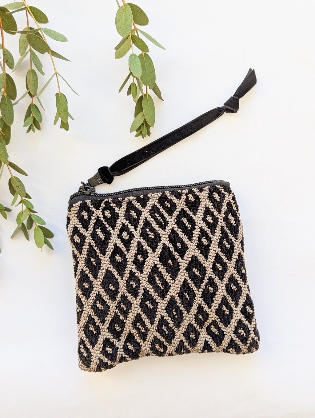 Black Diamond Needlepoint Square Pouch — Select Your Color