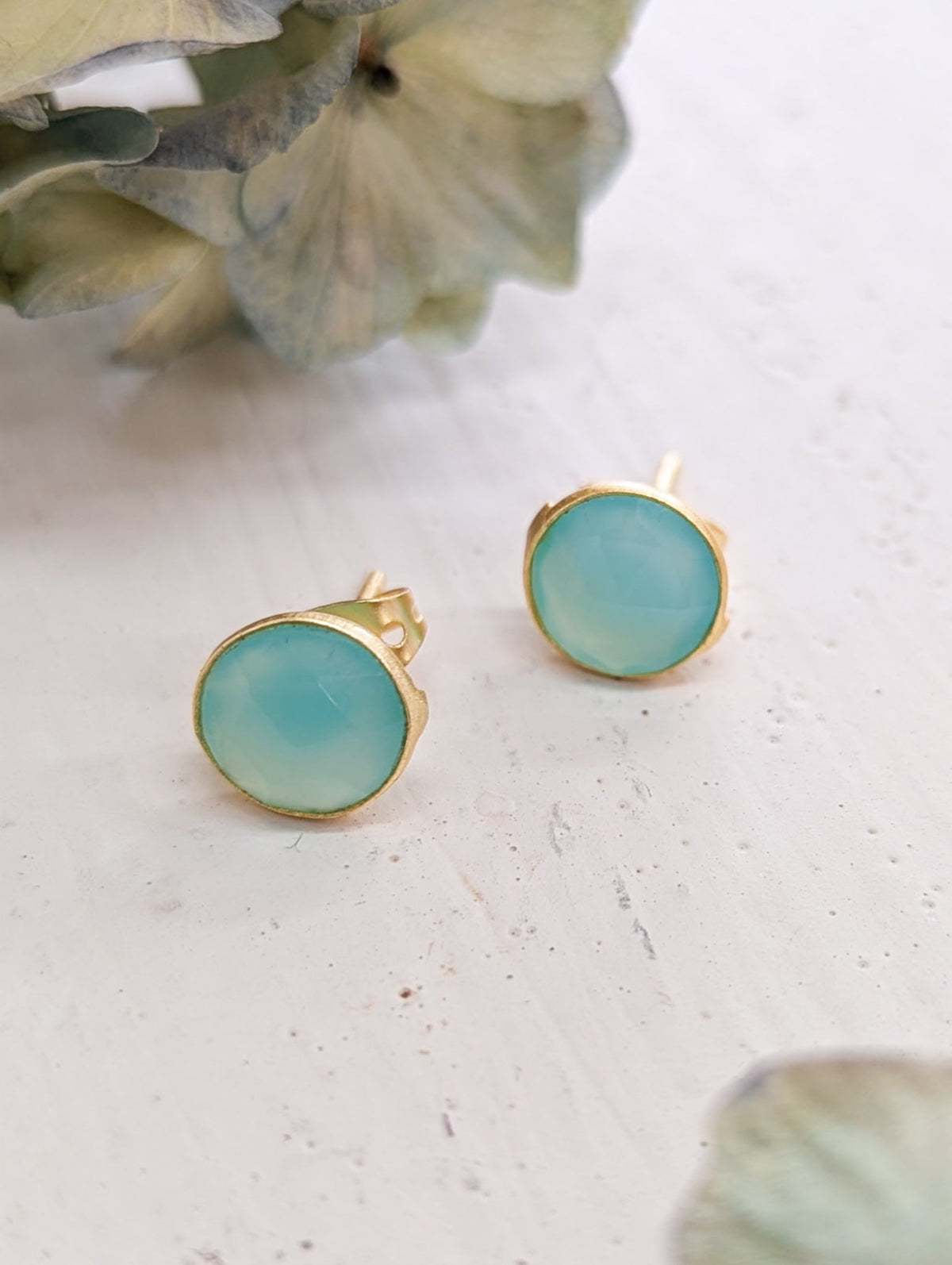Pebble Stud Earrings - Gold — Select Your Gemstone