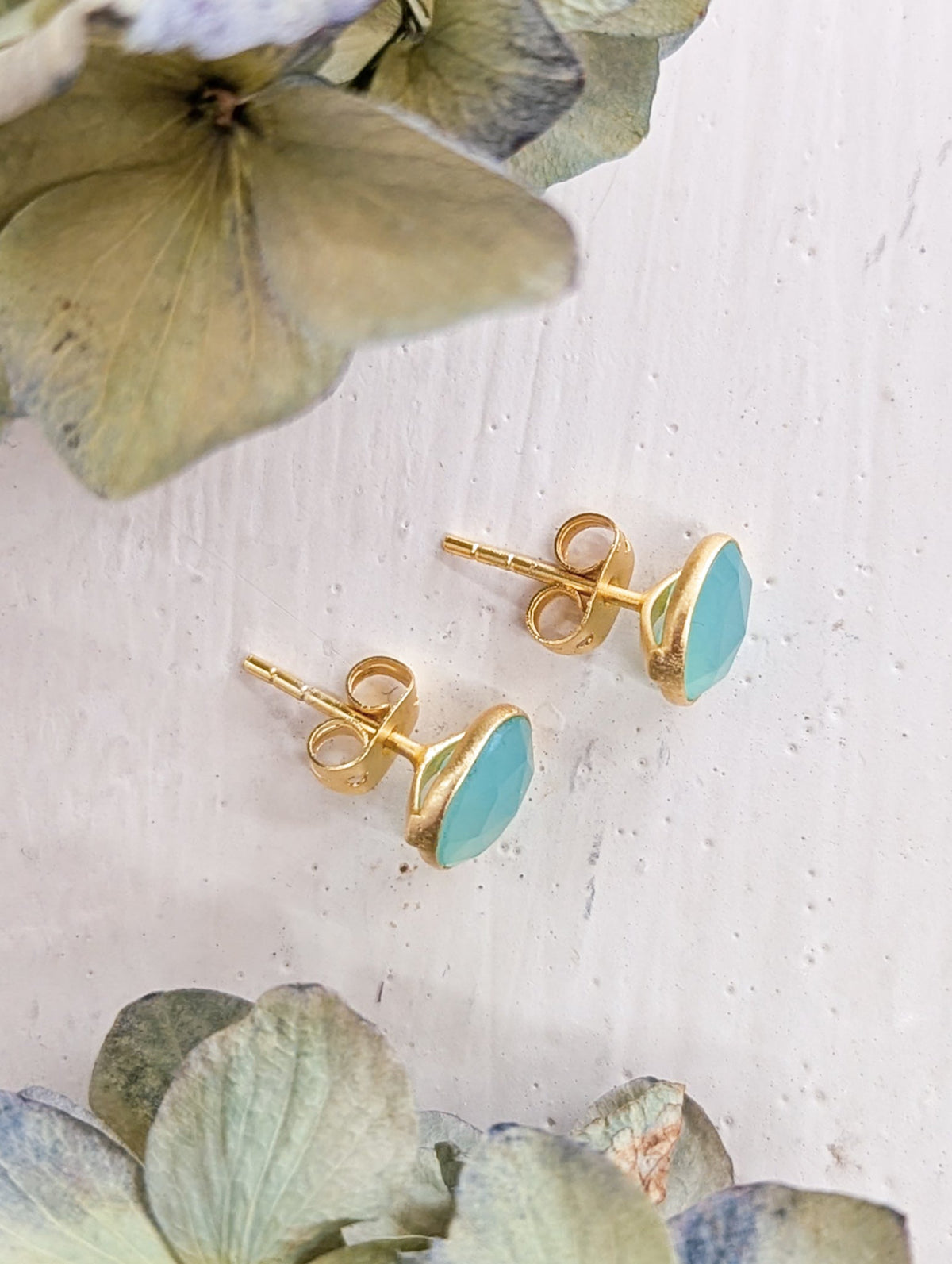 Pebble Stud Earrings - Gold — Select Your Gemstone