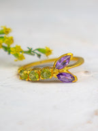 Peridot and Amethyst Vine Ring — Select Your Size