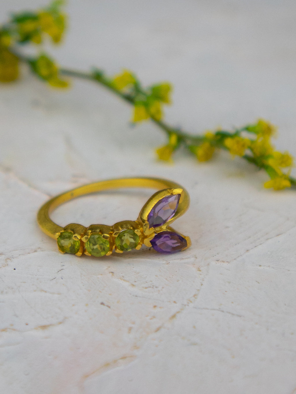 Peridot and Amethyst Vine Ring — Select Your Size