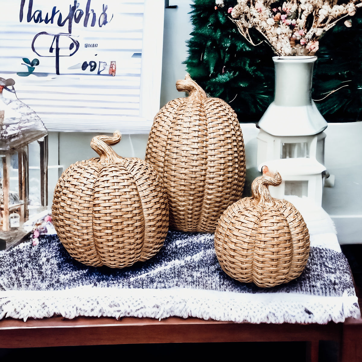 Handcrafted Resin Basket Weave Pumpkins — Select Your Color & Size