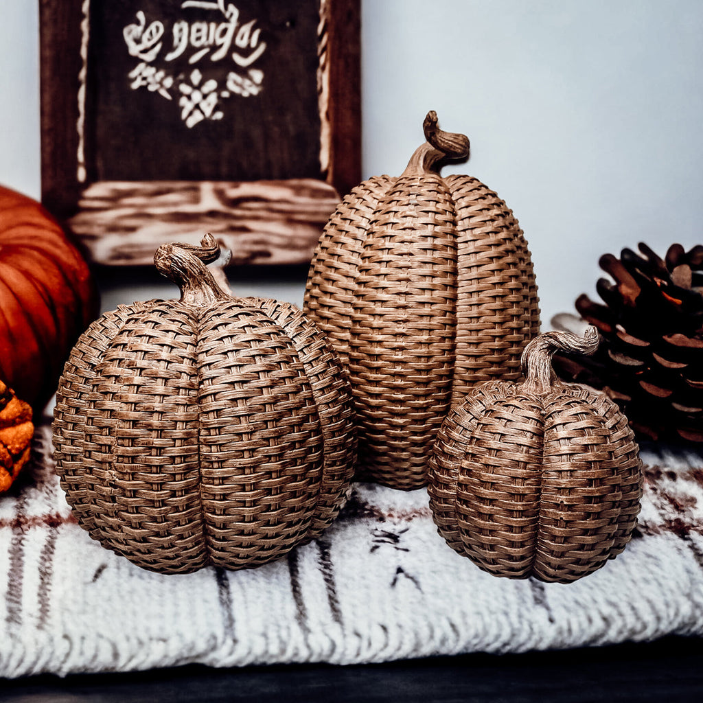 Handcrafted Resin Basket Weave Pumpkins — Select Your Color & Size