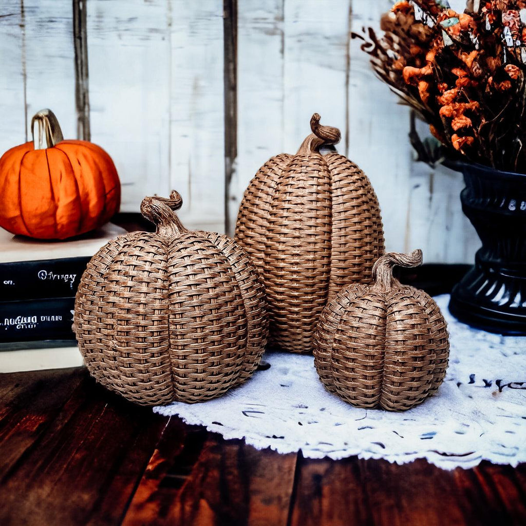 Handcrafted Resin Basket Weave Pumpkins — Select Your Color & Size