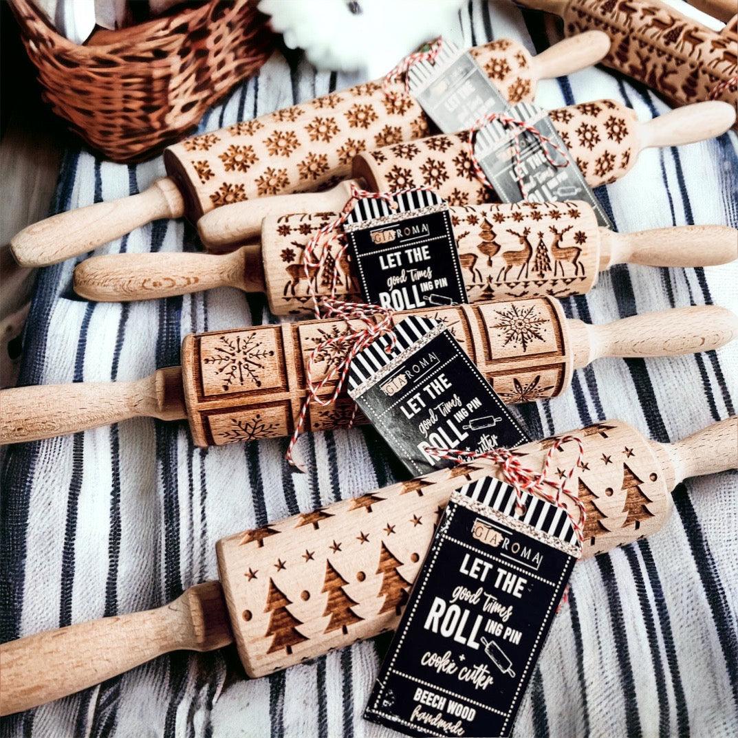 Handmade Wooden Embossed Christmas Rolling Pin Set — Select Your Style & Size