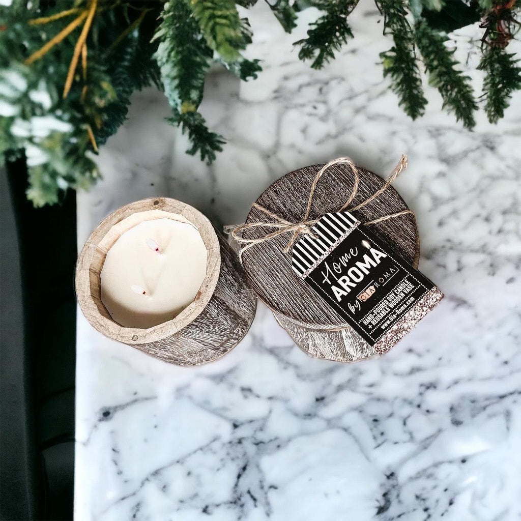 Reusable Wood Candle Vase with Candle & Lid — Select Your Scent