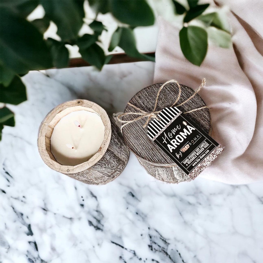 Reusable Wood Candle Vase with Candle & Lid — Select Your Scent