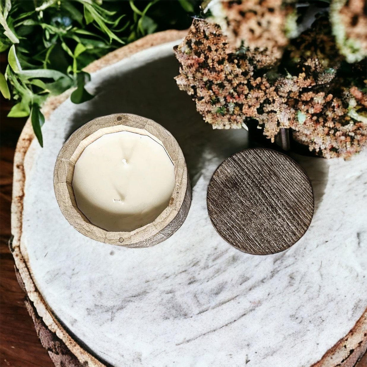 Reusable Wood Candle Vase with Candle & Lid — Select Your Scent