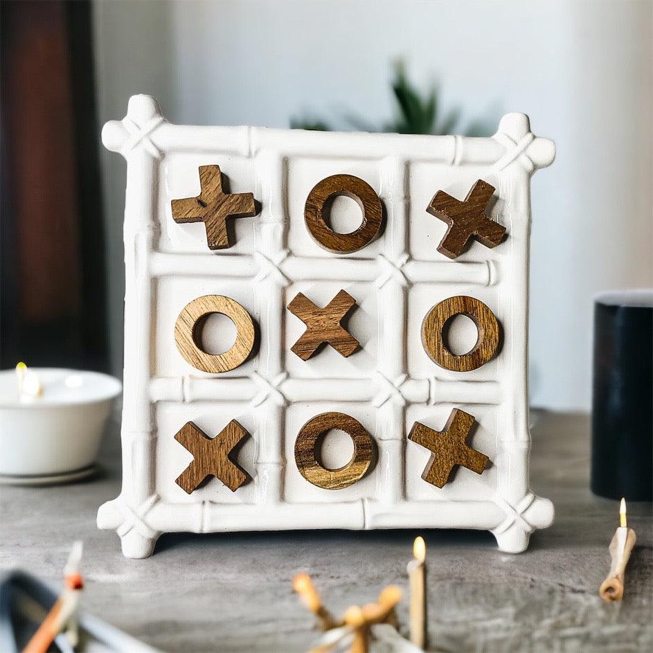 Faux Bamboo Ceramic & Acacia Wood Tic Tac Toe Game