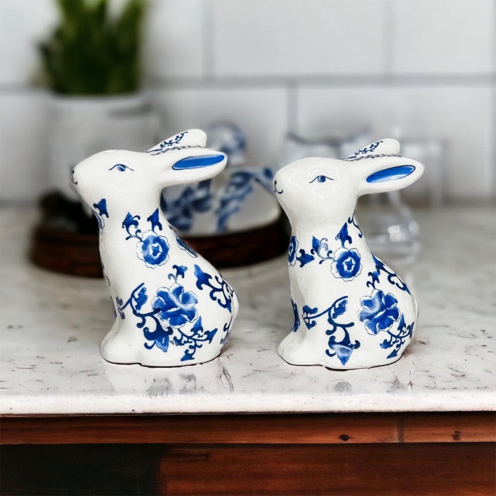 Hand Painted Blue Bunny Salt & Pepper Shakers