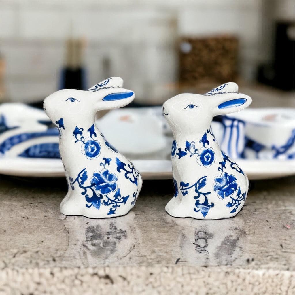 Hand Painted Blue Bunny Salt & Pepper Shakers
