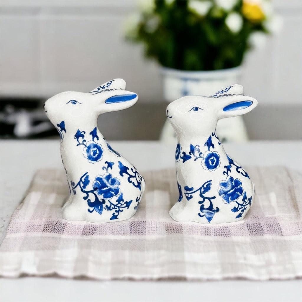 Hand Painted Blue Bunny Salt & Pepper Shakers